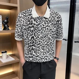 Męska Polos Summer Leopard Print Polo Shirt for Men krótkie rękawowe klapy swobodne koszulki towarzyskie kluby nocne TEE TEE TOE 2024