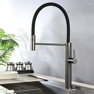 Kitchen Faucets Brass Carved Sink Mixer Tap & Cold Deck Mounted Single Handle Pull Side Style Rotating Vessel Gun Grey