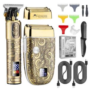 Electric Shavers New All Metal Oil Head Carving Hair Trimmer Mens Vintage Bald Hair Clipper Suit Multi-function Electric Shaver Grooming Kit T240507