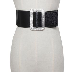 luxury crystal female elastic wide waistband women bride rhinestone big metal buckle belts Girdle dress strap belt 304C