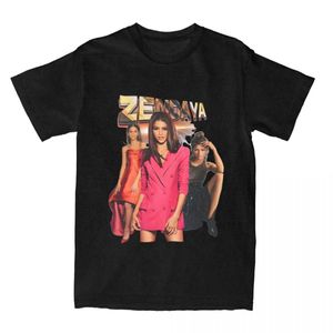 Camisetas masculinas masculas zendaya ator camiseta de algodão top retro de manga curta de camiseta o-shirt de gola alta