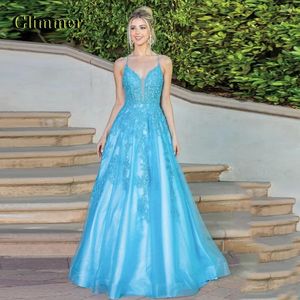 Party Dresses Glimmer Graduation A Line Tulle Deep V Neck Evening Bling Woman Elegant 2024 Ärmlös snörning