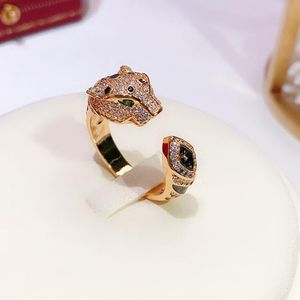 Fashion Designer Gold leopard Diamond ring women men trend domineering High quality stainless steel leopard shining ring for Party originality Jewelry gift