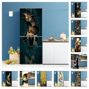 Çıkartmalar Lüks Buzdolabı Kapı Kapağı Self -Yapışkan Vinil Buzdolabı Sticker Siyah Çiçek Duvar Kağıdı Dondurucu Dekoratif Film Posteri
