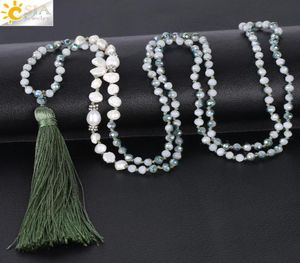Csja oregelbunden pärla pärlhalsband mogna kvinnor glas kristallpärlor knut repkedja halsband lång tofs party klänning smycken s08773622