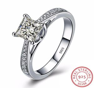 Prenses Kesme 1 C Diamondt CZ Halkalar Kadınlar için 100 Katı 925 STERLING Gümüş Nişan Aly Yüzen Moda Takı Bütün XR02186045085957