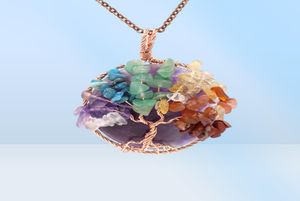 7 Chakra Healing Crystal Natural Round Gemstone Pendant Necklace Tree of Life Copper Wire Wrapped Reiki Jewelry for Women3728790