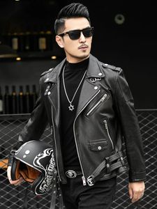 Spring Autumn Autumn Short Cool Black Leather Biker Jacket Men Zipper Belra de manga longa Plus Tamanho da marca Europeia Marca de couro 240430