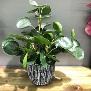 Flores decorativas pequenas árvores falsas com plantador de cimento para projetos de decoração interna/externa de baixa manutenção, fácil de limpar D25 32