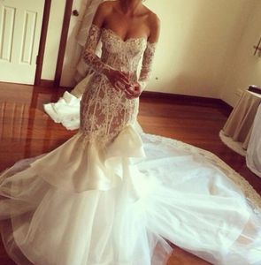 2015 See Boning Wedding Dresses Mermaid with Sheer Sweetheart with Long Sleeves Vestido de noiva DHYZ 019635105