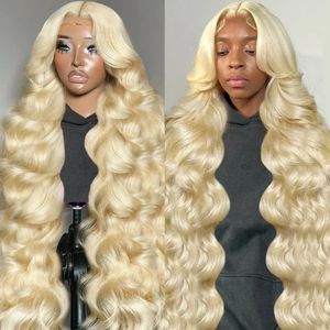 Body Wave Honey Blonde Baby Hair 13x6 Spets Front Human Hair Wigs 30 Inch Transparent Frontal Wig Brazilian For Women 250 Density 240508
