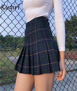 Harajuku Tartan Pink Women Sexy plaid Pleated Fashion Mini Skirt Side Button High Waist Skirts womens Casual Y2003264855722