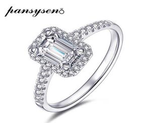 PANSYSEN Emerald Cut 925 Sterling Silber Simuliertes Moissanit Ring Hochzeit Engagement Zirkonringe für Frauen ganzer Schmuck Y063974393