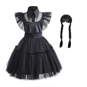 Girl's Dresses Girl Dress Wednesday Adams Rollspel Costume Halloween Carnival Summer Costume Party Dress Princess Dress 1-7 år Oldl240508