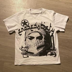 Хлопковая футболка y2k Grunge Goth Harajuku Графический принт O-образный выстрел