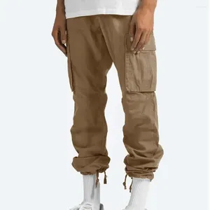 Calça masculina masculina calça de carga Americana Vintage com cintura elástica Multi bolsos para esportes de rua de streetwear respiráveis suaves