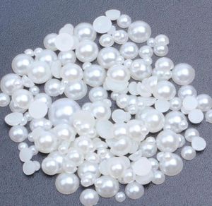 Weiß und Elfenbein 1000pcs 16 mm halb runde Flachback Perlen Perlen Kleber auf Harzhuten für Kleidung Kleider DIY Juwelry Accessoires1127781