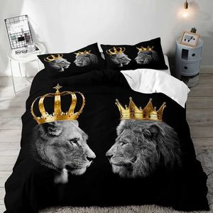 Bedding sets 3 pieces of Lion King Queen bedding African wildlife black bedding comfortable cover full-size couple bedroom decoration J240507