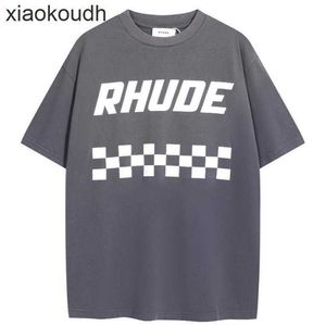 Rhude High End Designer Roupos para slogan vintage Imprimir moda de rua High Street Casual Casual Casual Caso de mangas curtas Mens e camisetas femininas com 1: 1 tag original