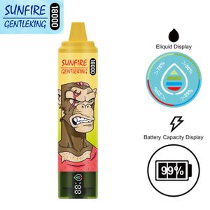 Autentyczny Sunfire 18000 Puffs Digital Do jednorazowy Vape 18k Cewka o siatce 25 ml wstępnie wypełnione Vape Deserchable E papierosy LCD Display Pudełko System Uzwyczajony powietrza Ogromny wapek