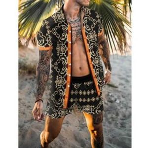 رجال المسارات 2023 New Hawaiian Beach Flower Shirt Shirt Slve Top Men Loose Disual Fashion Faction Shirt Shirt Spress Two Cloting T240507