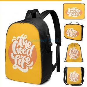 バックパック面白いグラフィックプリントThe Good Life（2）USB Charge Men School Bag