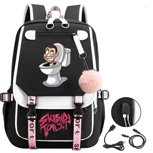 Skolväskor Fashion Skibidi Toalett USB -avgift Ryggsäckar för Teenage Girls Cartoon Speakerman Laptop Bag Student Bookbag Mochila