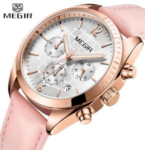 MEGIR Ladies Watch Top Brand Female Clock Leather Strap Waterproof Watch 2020 Fashion Luminous Quartz Ladies Chronograph Relogio F9345498