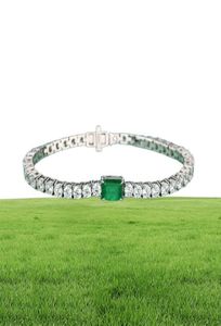 Mode 35mm skapade Emerald High Carbon Diamond Tennis Armband för kvinnor 925 Sterling Silver Wedding Chain Armband 1518CM7494585