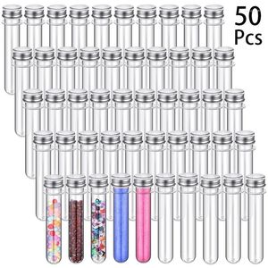 Storage Bottles With Tubes Bath Test Screw Tube Plastic Container Salt Caps Gumball 50pcs Clear