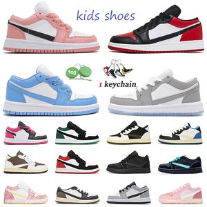 designer kids shoes boy girls children jump man 1 basketball trainers UNC Wolf Grey Wolf Grey Olive Black Phantom Bred Toe jumpers 1s low youth outdoor sneakers sports