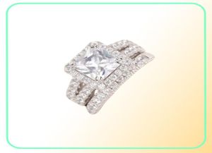 Она 2 шт. Обручальное кольцо, классические ювелирные украшения 28 CT Princess Cut Aaaaa CZ 925 Стерлинговые серебряные кольца для женщин для женщин 4887 21106848192