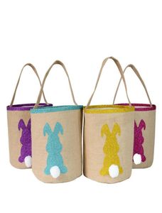 Easter Bunny Bags for Egg Hunts Burlap Easter Rabbit Tail Basket Shopping Tote Handbag Kids Candy Bag Bucket Event Party Suppliesa6052708