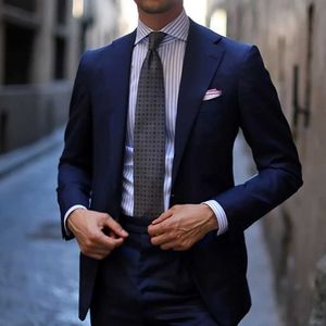 Mäns kostymer Blazers Luxury Jacket Mens Open Collar Single Chest Slim Fit Elegant Wedding Tenor Navy Blue Two-Piece Pants Ropa Hombre Q240507