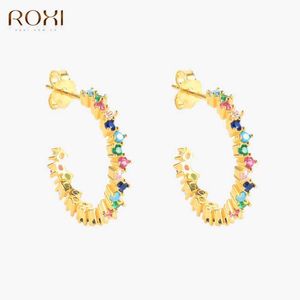 Stud ROXI Luxury All Diamond Earstuds Womens 925 Pure Silver Jewelry Creative C-shaped Perforated Brincos Q240507