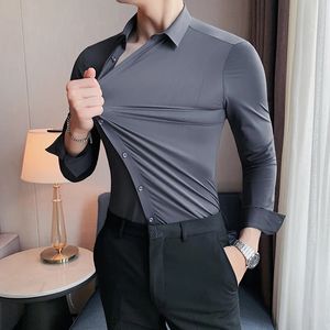 Camicia formale elastica solida a maniche lunghe da uomo/uniforme da lavoro camicia abito sociale standard 240425