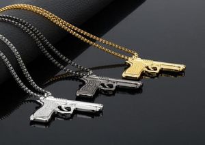 Подвесные ожерелья Hip Hop Cool Pistol Englace Charm Золотое субмахиновое оружие для женщин мужчина девочка модные украшения аксессуары