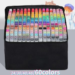 24/30/40/48/60120 Colored Double Headed Marking Pen Set for Bookmarks Drawing Alcohol Comics Painting School Art Supplies 240506