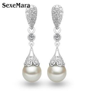 Classic 925 Sterling silver Clear Crystal Long Drop Earrings Teardrop Bridal Party Wedding Jewelry for Women Whole33401226693771