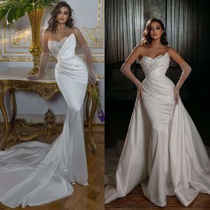 Sirena senza maniche brillanti abiti da sposa eleganti abiti da spiccola per culo vestito da cappella rimovibile trailer rimovibile su misura per le dimensioni taglie forti di nodia