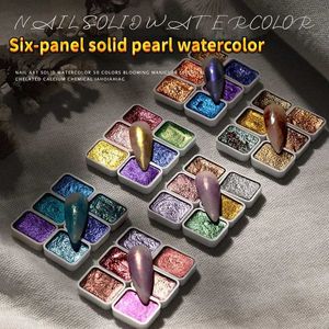 Nail Gel Six Colors / Box Solid Pearlescent Watercolor Halo Glue Salon Special Gold Powder Color Painting Polish Set Q240507