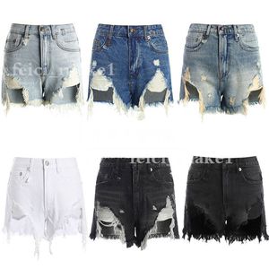 Designer New season denim shorts high waisted ripped retro casual rough hem slim jeans Fashion womens clothing