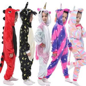 4 6 8 10 12Y Kızlar Giyim Çocukları Unicorn Pijamalar Karikatür Hayvan Kigurumi Onesies Battaniye Uyuyanlar Erkekler Cadılar Bayramı Kostüm Tulum 240507