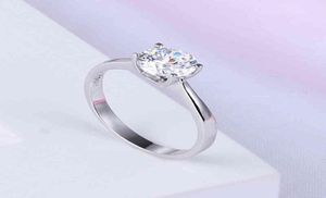 Moda quatro garras 100 925 prata esterlina redonda de jóias de cristal simuladas anéis de casamento de diamante para mulheres jóias4654147