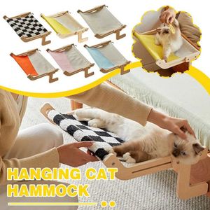 猫のベッド家具吊り猫ハンモック木製ソファハウス家具屋内居心地の良いバックサニードロワーベッド猫窓のシートベッドサイドスリーピングチェア