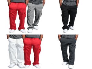 Men Cargo Straight Large Wide perna Pants machos casuais bolsos longos da cintura elástica calça conforto calças 8071766