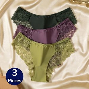 Women's Panties TrowBridge 3PCS/Set Sweet Silk Satin Underwear Lace Sexy Lingerie Girls Breathable Briefs Soft Comfortable Panty