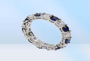 Hela massor av lager Sparkling Fashion Jewelry Real 925 Sterling Silver Blue Sapphire Cz Diamond Stack Wedding Band Ring för WO1395494