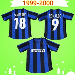 1999 2000 Retro Soccer Jersey Home Blue Classic Zamorano Ronaldo Pirlo Djorkaeff Baggio Vintage Football Shirt Maglia da Calcio 254D