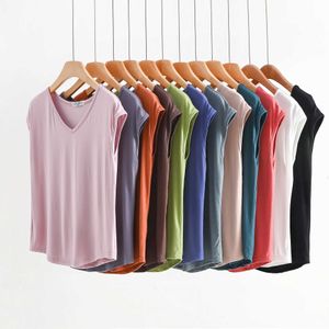 Men's T-Shirts Summer Modal T-shirt Seves V-neck Womens Casual Loose Tank Top Solid Color Bottom T All Games H240508